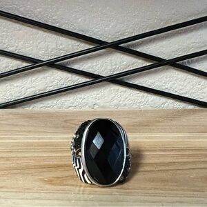 Beautiful Sterling Silver Onyx and Zebra Enamel Ring 💍👑💍👑